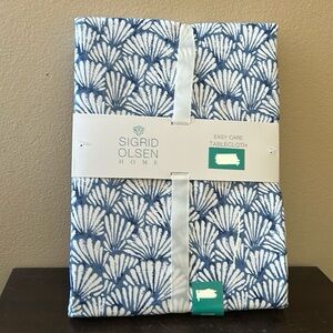 Sigrid Olsen Tablecloth Blue White Nautical Shell 60”x120” New Oblong
